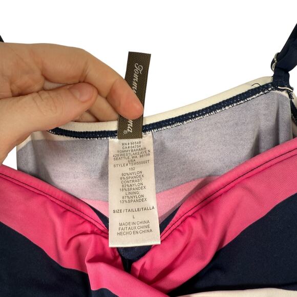Tommy Bahama Pink Blue Striped Tankini Swimsuit Top Vacation Beach Womens Large - Picture 3 of 6